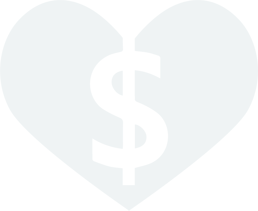 Donate Icon depicting a heart with a money symbol inside,