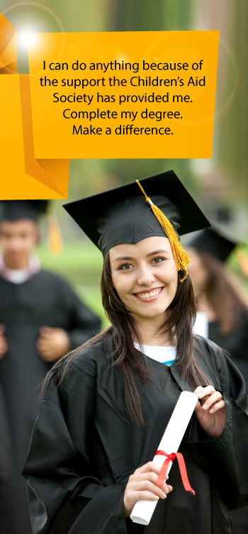 CYOF Scholarship banner with the text: "I can do anything because of the support the Children's Aid Society has provided me. Complete my degree. Make a difference."